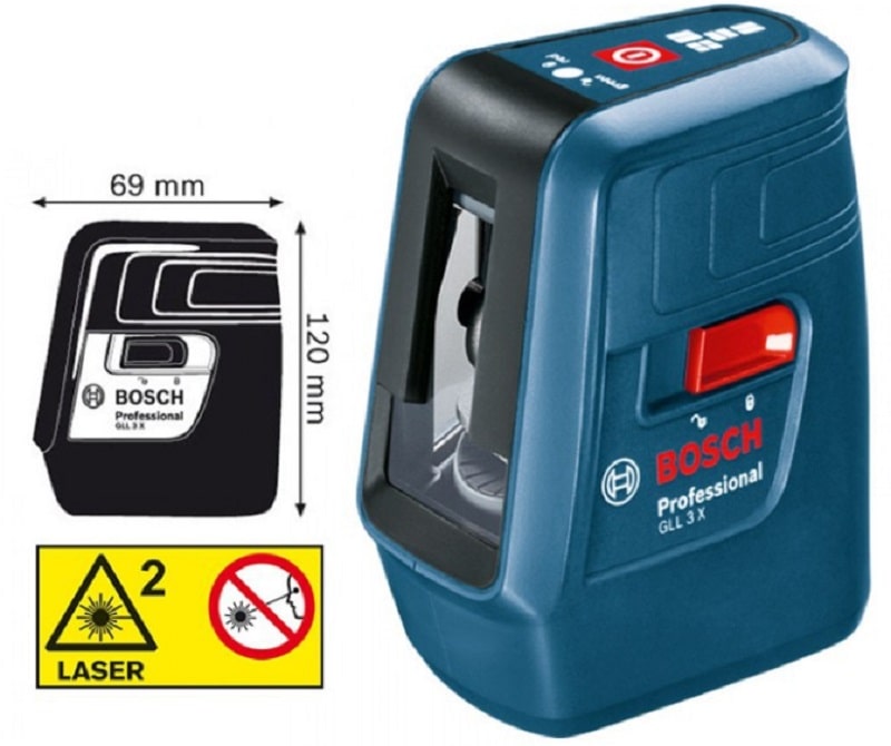 Máy cân bằng laser Bosch GLL 3X bao gồm 2 tia dọc và 1 tia ngang cấp với chế độ khóa tia cho ứng dụng đo nghiêng.