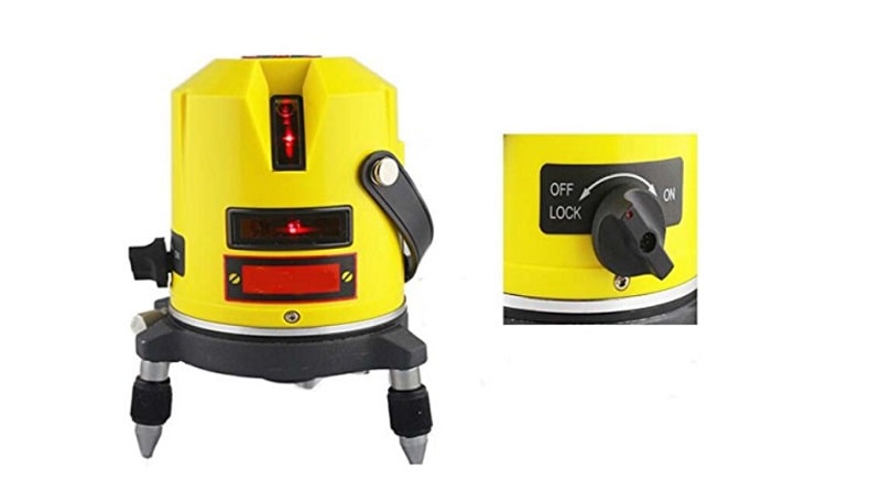 Máy cân mực bằng tia Laser phát ra 4 tia laser màu đỏ đứng vuông góc với 1 tia laser ngang và 1 chấm dọi định vị. Máy cân mực bằng tia Laser phát ra 4 tia laser màu đỏ đứng vuông góc với 1 tia laser ngang và 1 chấm dọi định vị.