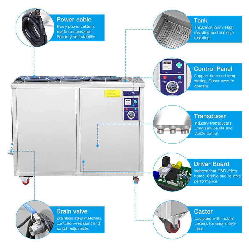 Bể rửa siêu âm Skymen JP-720ST hoạt động với công suất siêu âm điều chỉnh từ 0–3600W