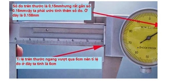 Đọc kết quả hiển thị trên thước kẹp và mặt đồng hồ