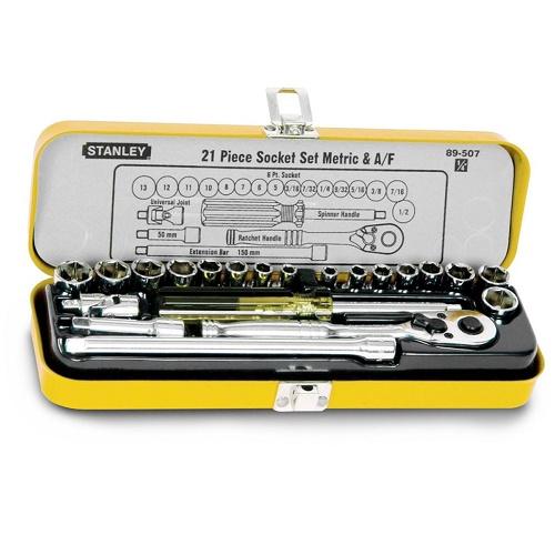 Bộ khẩu 14 inch 6 cạnh 21 chi tiết metric Stanley 89-507 Bộ khẩu 14 inch 6 cạnh 21 chi tiết metric Stanley 89-507