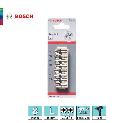 Bộ vặn vít extra hard 25mm đầu Bosch PH, PZ 2608522413 8 món