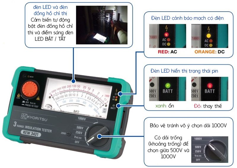 Đồng hồ đo điện trở cách điện Kyoritsu 3431 Đồng hồ đo điện trở cách điện Kyoritsu 3431