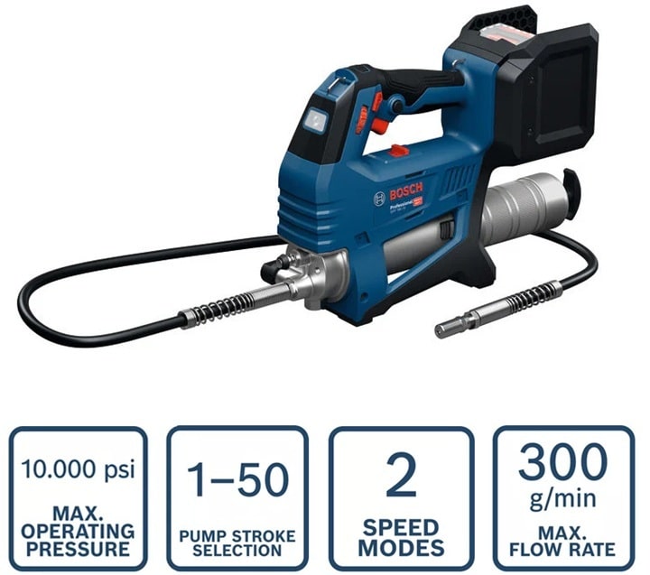 Máy bơm mỡ pin Bosch GFP 18V-10 Solo động cơ không than, đa chế độ Máy bơm mỡ pin Bosch GFP 18V-10 Solo động cơ không than, đa chế độ