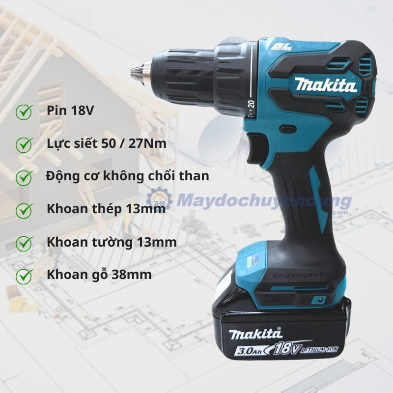 Makita DHP490SFX1 hoạt động mạnh mẽ với khả năng khoan nhanh trên các vật liệu Makita DHP490SFX1 hoạt động mạnh mẽ với khả năng khoan nhanh trên các vật liệu