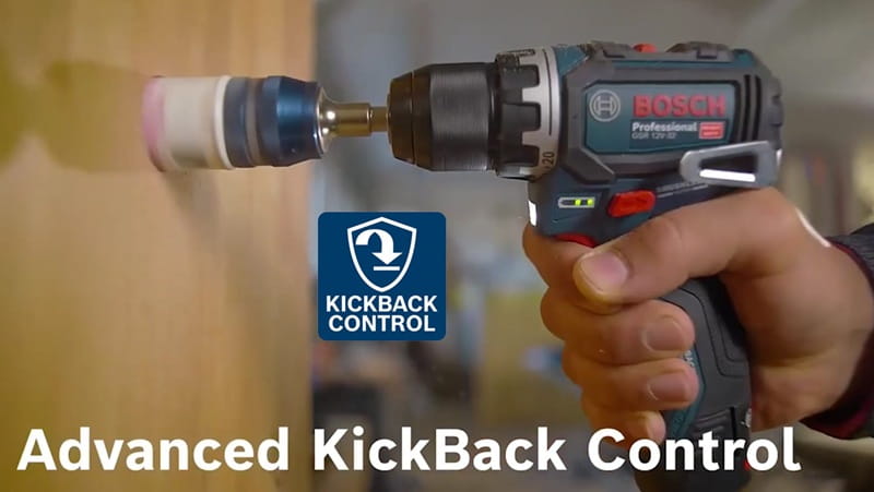 Máy khoan pin 12V Bosch GSR 12V-32 Solo có tính năng Kickback Control an toàn khi khoan