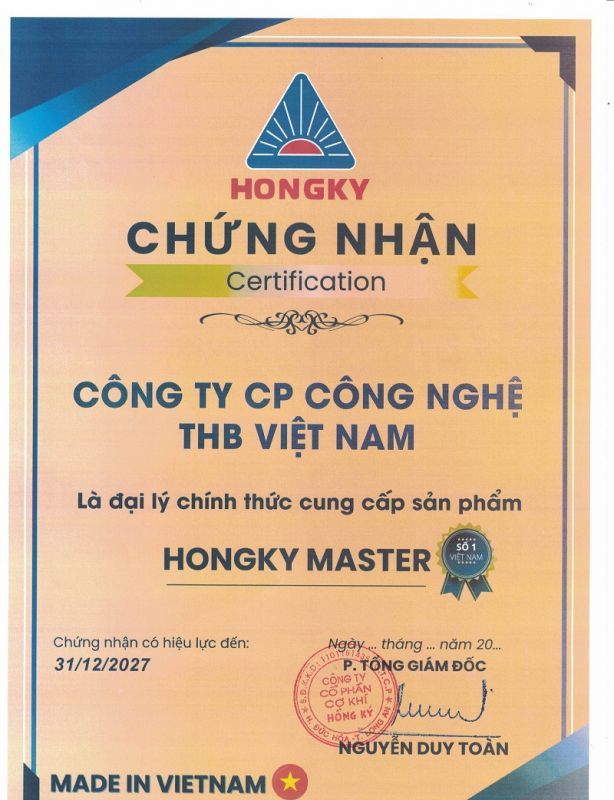 Giấy chứng nhận đại lý Hồng Ký cấp 1 của THB Việt Nam