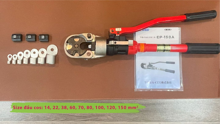 Kìm bấm cos thủy lực IZUMI EP-150A cho phép xử lý đa dạng đầu cos
