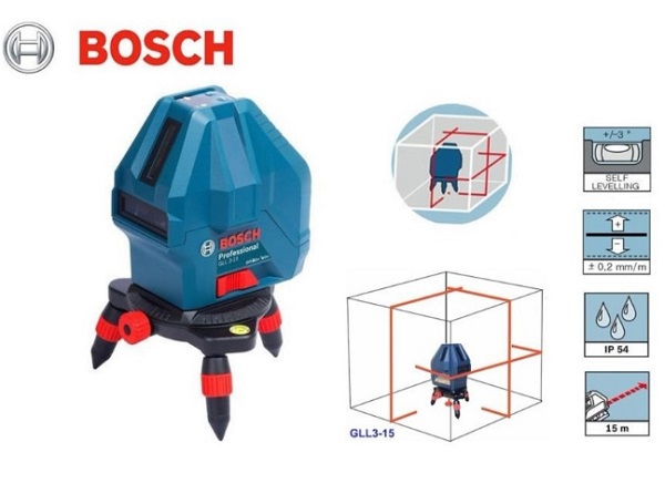 Máy cân mực laser Bosch GLL 3-15x đảm bảo tích hợp nhiều tính năng