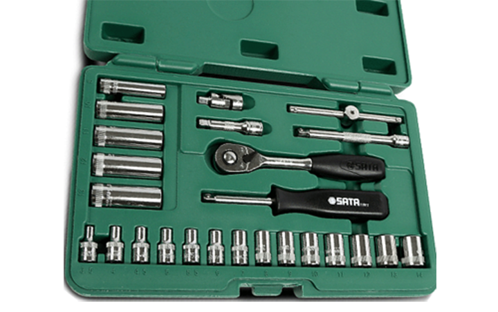 Bộ đầu tuýp 25 chi tiết 1/4in, hệ mét Sata 9001 Bộ đầu tuýp 25 chi tiết 1/4in, hệ mét Sata 9001