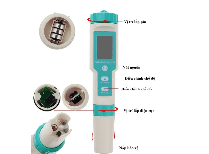 Cấu tạo Bút đo 7 in 1 Salinity/PH/TDS/EC/ORP/SG/TEMP COM600