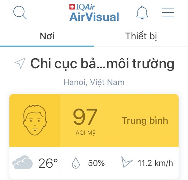 Xếp hạng ô nhiễm không khí ở Việt Nam ngày 10/7/2020