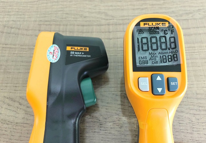 Súng đo nhiệt độ hồng ngoại Fluke 59Max+ có phạm vi đo nhiệt độ từ -30 ° C đến 500 ° C Súng đo nhiệt độ hồng ngoại Fluke 59Max+ có phạm vi đo nhiệt độ đến 500 ° C