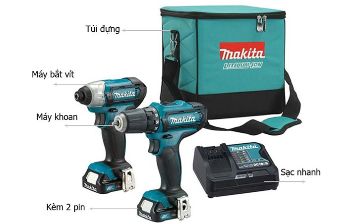 Bộ máy khoan, máy vặn vít Makita CLX202S