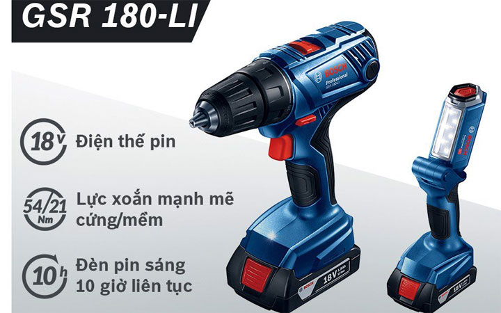 Bộ combo GSR 180-LI + GLI 180-LI (2 pin 1.5 Ah + 1 sạc)  Bộ combo GSR 180-LI + GLI 180-LI (2 pin 1.5 Ah + 1 sạc)