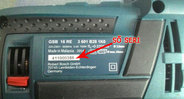 Hình ảnh số seri trên thân máy khoan Bosch GSB 16re