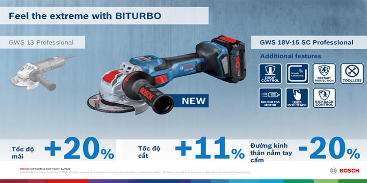 Bosch GWS 18V-15 PSC mạnh mẽ