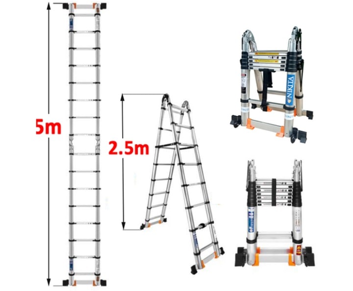 Thang nhôm rút đa năng chữ A được làm bằng chất liệu hợp kim nhôm trắng