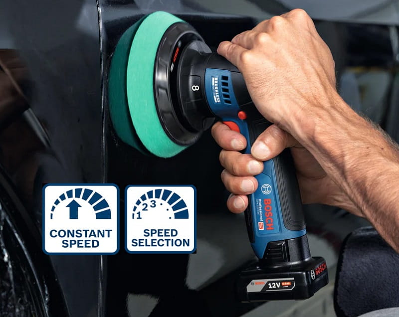 Máy đánh bóng Bosch GPX 12V-125 sử dụng động cơ không chổi than
