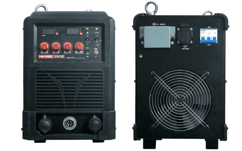 Mặt trước và sau của máy hàn Mig điện tử Hồng Ký HKMIG350E