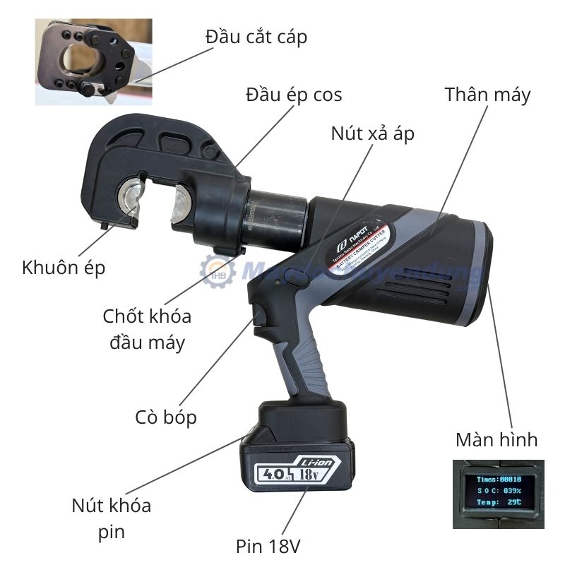 Máy ép cốt kiêm cắt cáp thủy lực dùng pin EZ-400/55 có thiết kế hiện đại