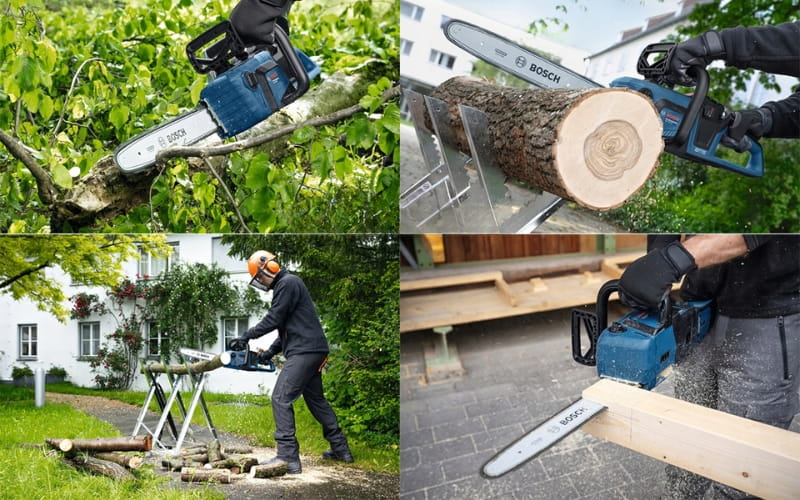 Máy cưa xích Bosch GKE 18V-40 cắt tỉa cành cây và xẻ gỗ nhanh gọn, chính xác 