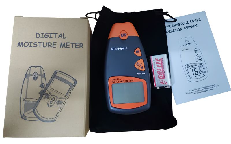 Bộ sản phẩm máy đo độ ẩm của giấy Total Meter MD916plus