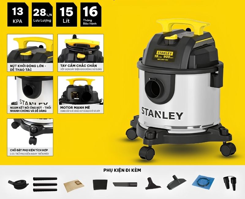 Máy hút bụi 3 chức năng 15 lít Stanley SL19301-4BA độ bền cao, dễ sử dụng
