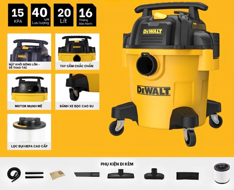 Dewalt DXV20P có 3 chức năng hút và thổi với lực mạnh