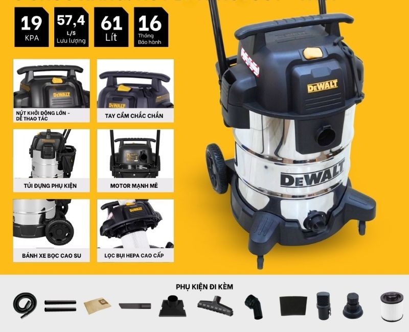 Máy hút bụi công nghiệp 3 chức năng Dewalt DXV61S hút thổi bụi mạnh mẽ