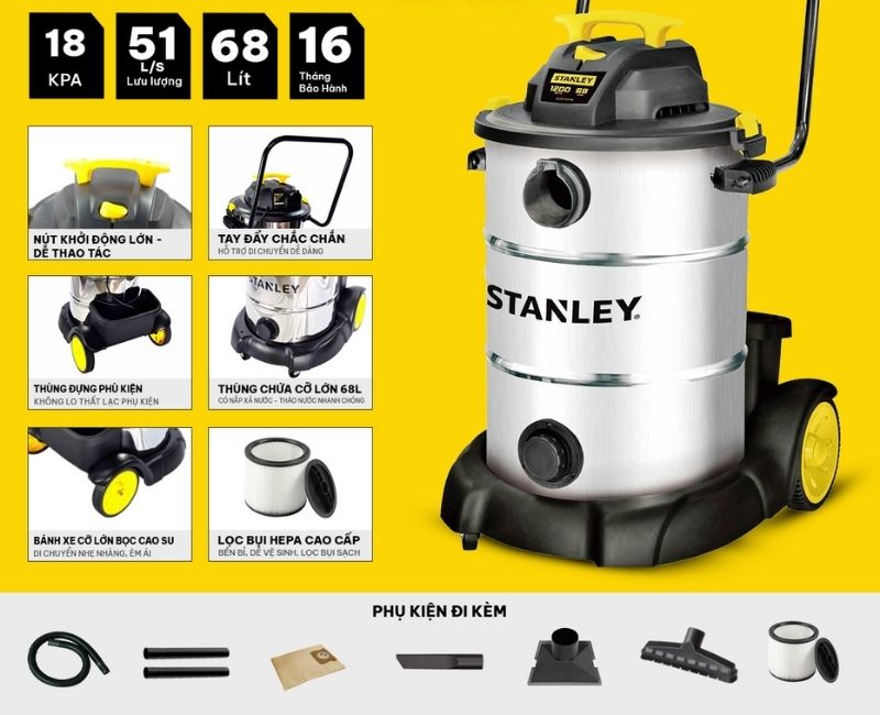 Máy hút bụi công nghiệp 68 lít Stanley SL19199-18B có 3 chức nănga Máy hút bụi công nghiệp 68 lít Stanley SL19199-18B có 3 chức nănga