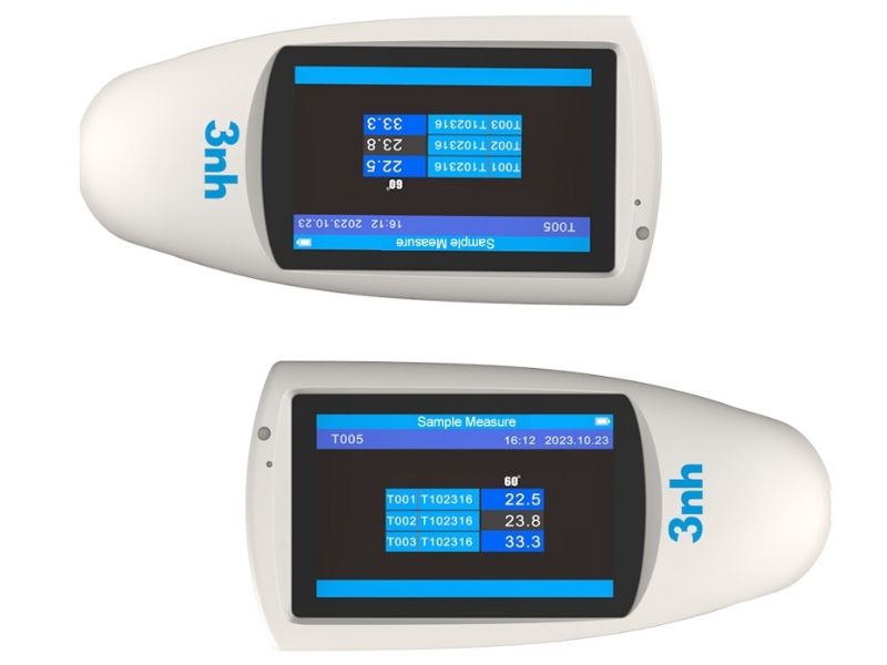 Máy đo độ bóng góc 60° 3NH HG60S hiển thị kết quả rõ nét trên màn hình TFT