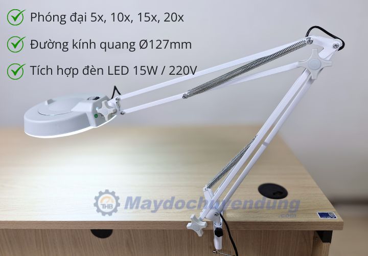 Kính lúp kẹp bàn công nghiệp 86A có tích hợp đèn LED chiếu sáng