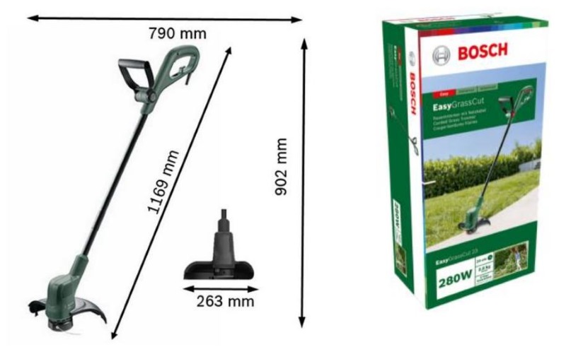 Kích thước máy cắt cỏ dùng điện Bosch EasyGrassCut 23