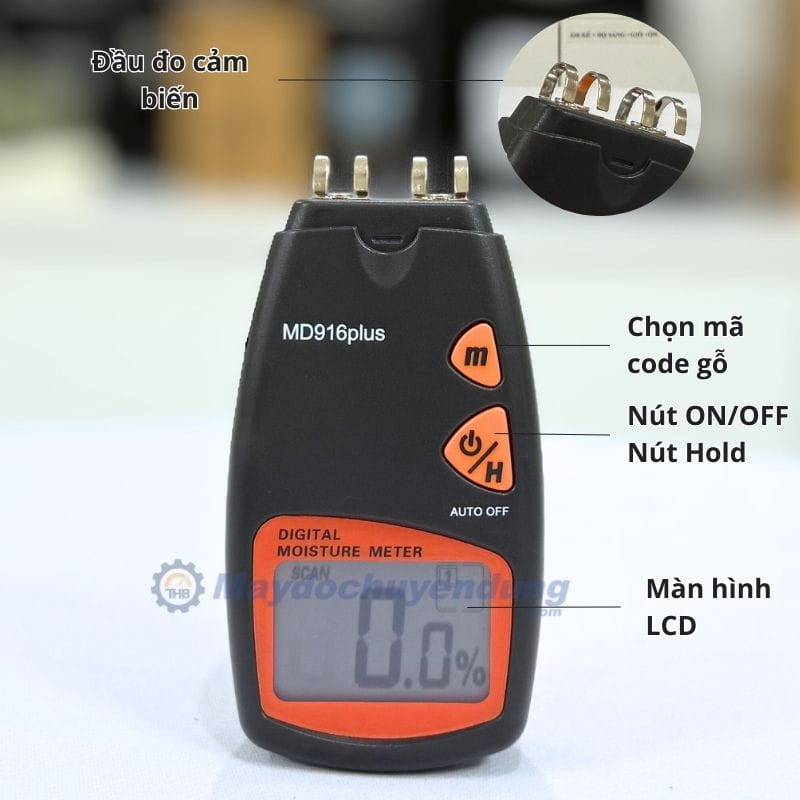 Cấu tạo trên máy đo độ ẩm MD-916