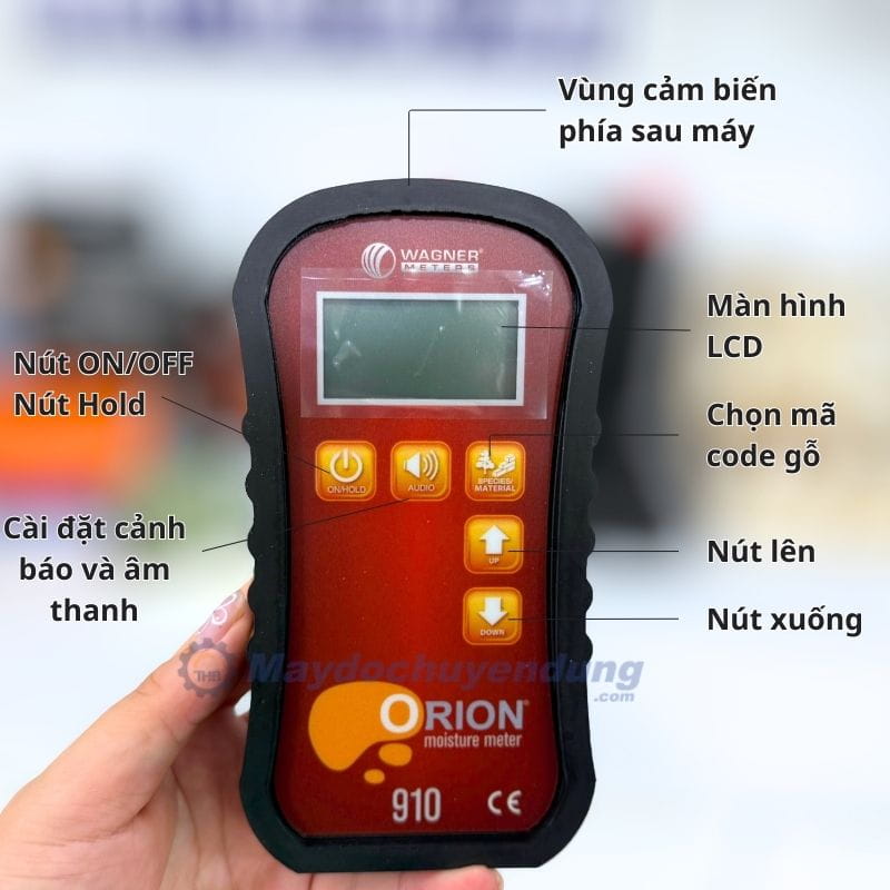 Các nút bấm trên máy đo độ ẩm gỗ Wagner Orion 910 Các nút bấm trên máy đo độ ẩm gỗ Wagner Orion 910
