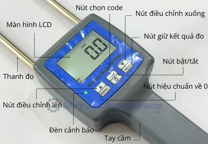 Các nút bấm trên máy đo độ ẩm gỗ TK-100W