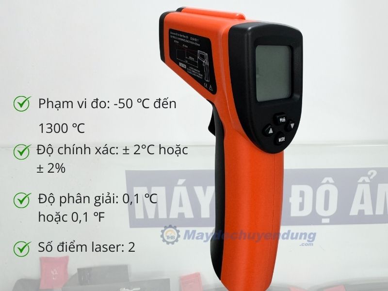 Súng đo nhiệt độ 1300 độ, 2 tia laser DT8013H có khả năng đo những nguồn nhiệt từ xa, không cần tiếp xúc trực tiếp lên đến 1300 độ C