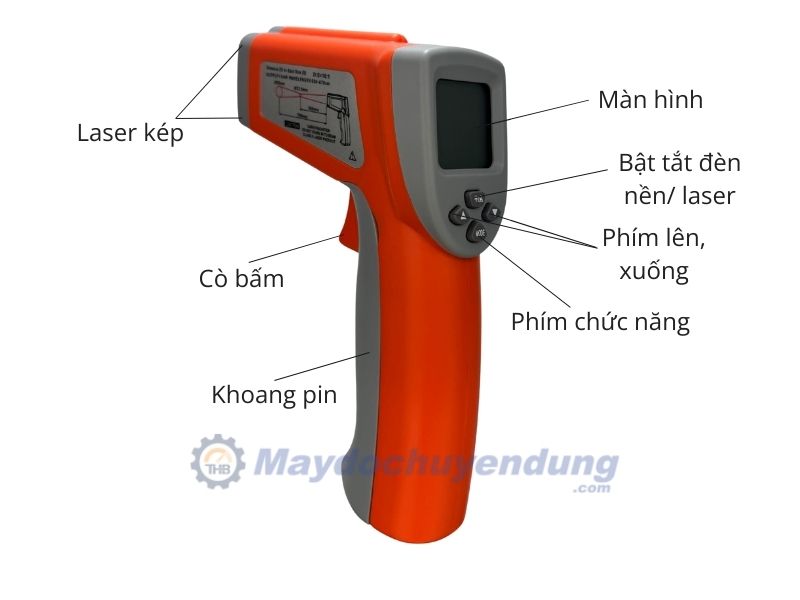 Súng đo nhiệt DT8580 thiết kế nhỏ gọn, 2 tia laser tiện lợi