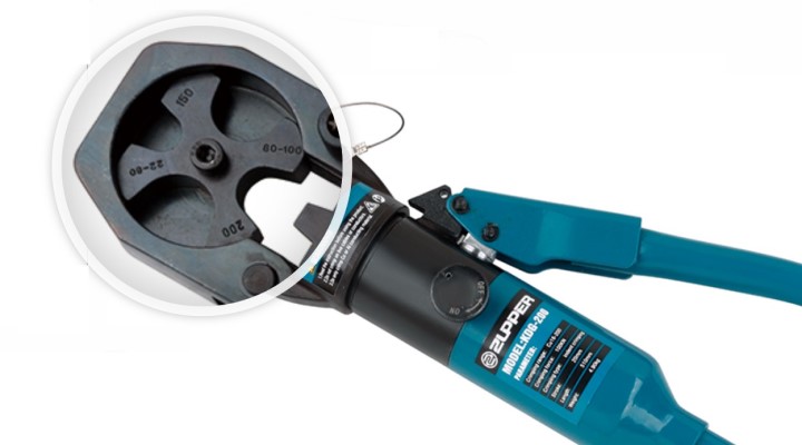 Đầu cos của Zupper-KDG-200 được tích hợp sẵn các cỡ để ép cos