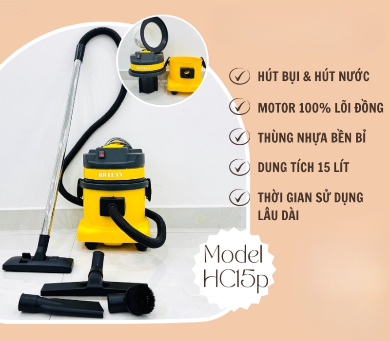 Hiclean HC15P xử lý hiệu cả cả bụi khô và bụi ướt 