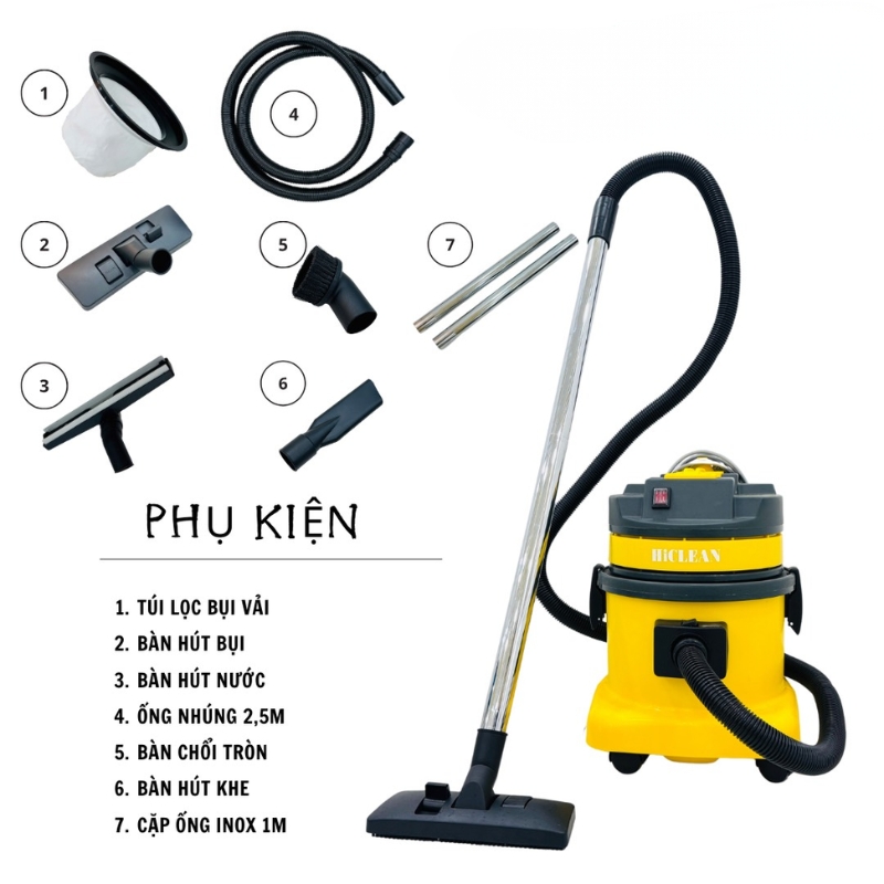 Hiclean HC15P được trang bị đầy đủ các phụ kiện chuyên dụng 