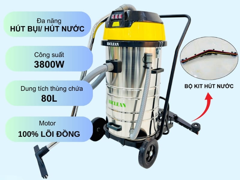 Máy hút bụi HiClean HC380T công suất 3800W, hút bụi khô - nước đa năng 