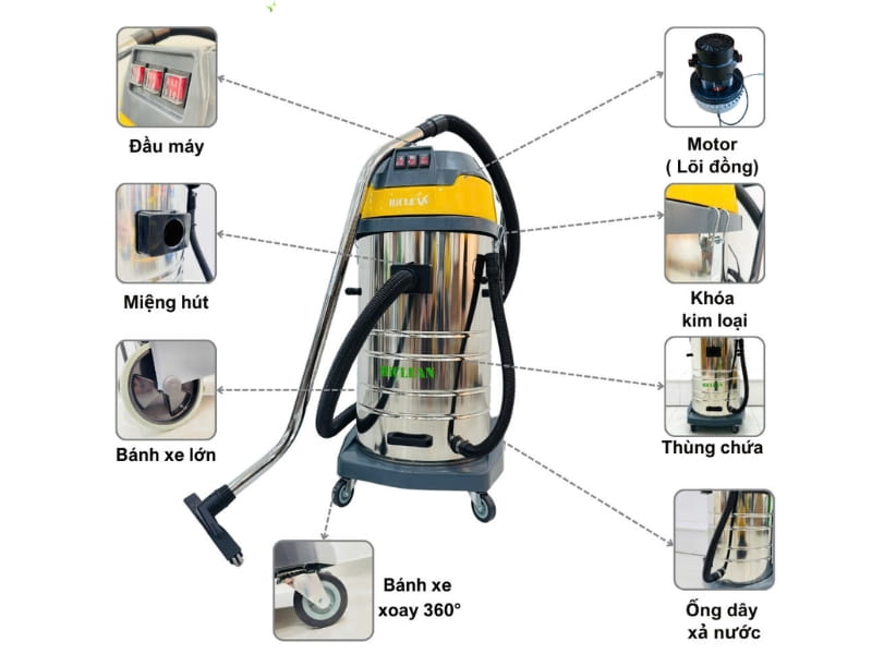 Cấu tạo của máy hút bụi công nghiệp HiClean HC380