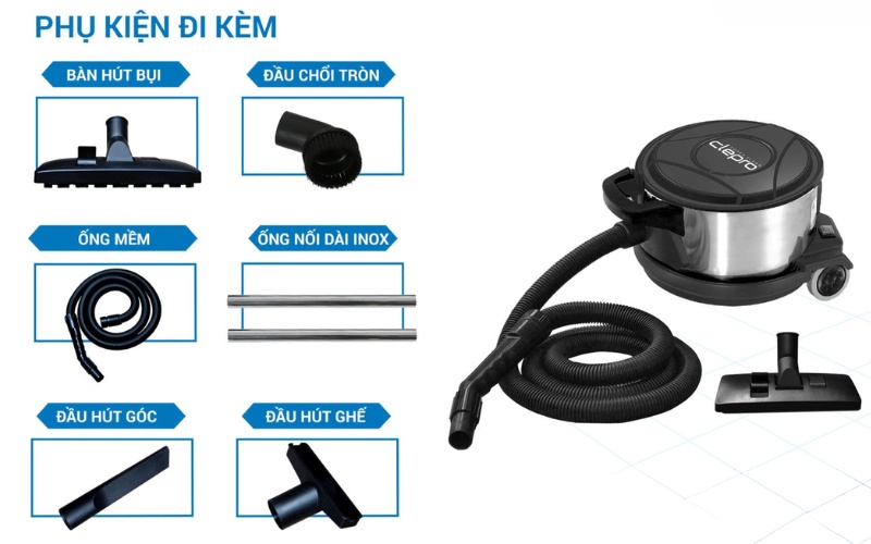 Các phụ kiện đi kèm của máy hút bụi công nghiệp Clepro CP-101