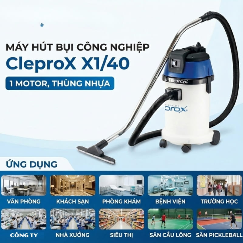 Máy hút bụi công nghiệp CleproX X1/40 làm sạch hiệu quả cả bụi khô và ướt 