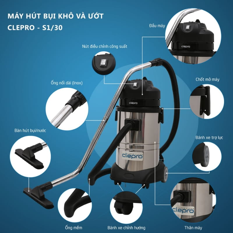 Cấu tạo của máy hút bụi công nghiệp Clepro S1/30  
