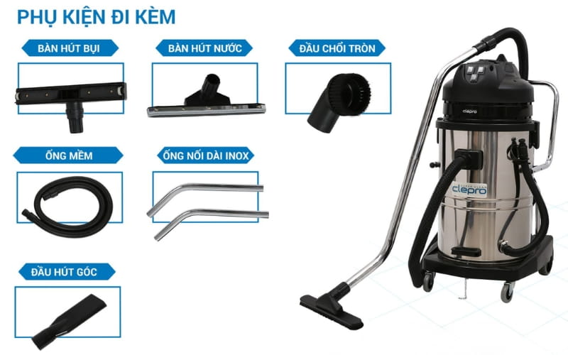 Bộ phụ kiện đi kèm của máy hút bụi công nghiệp Clepro S3/60