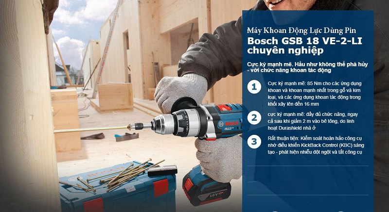 Máy khoan động lực dùng pin Bosch GSB 18 VE-2 LI Máy khoan động lực dùng pin Bosch GSB 18 VE-2 LI