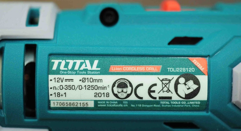 Thông số kỹ thuật máy khoan pin 12V Total TDLI228120